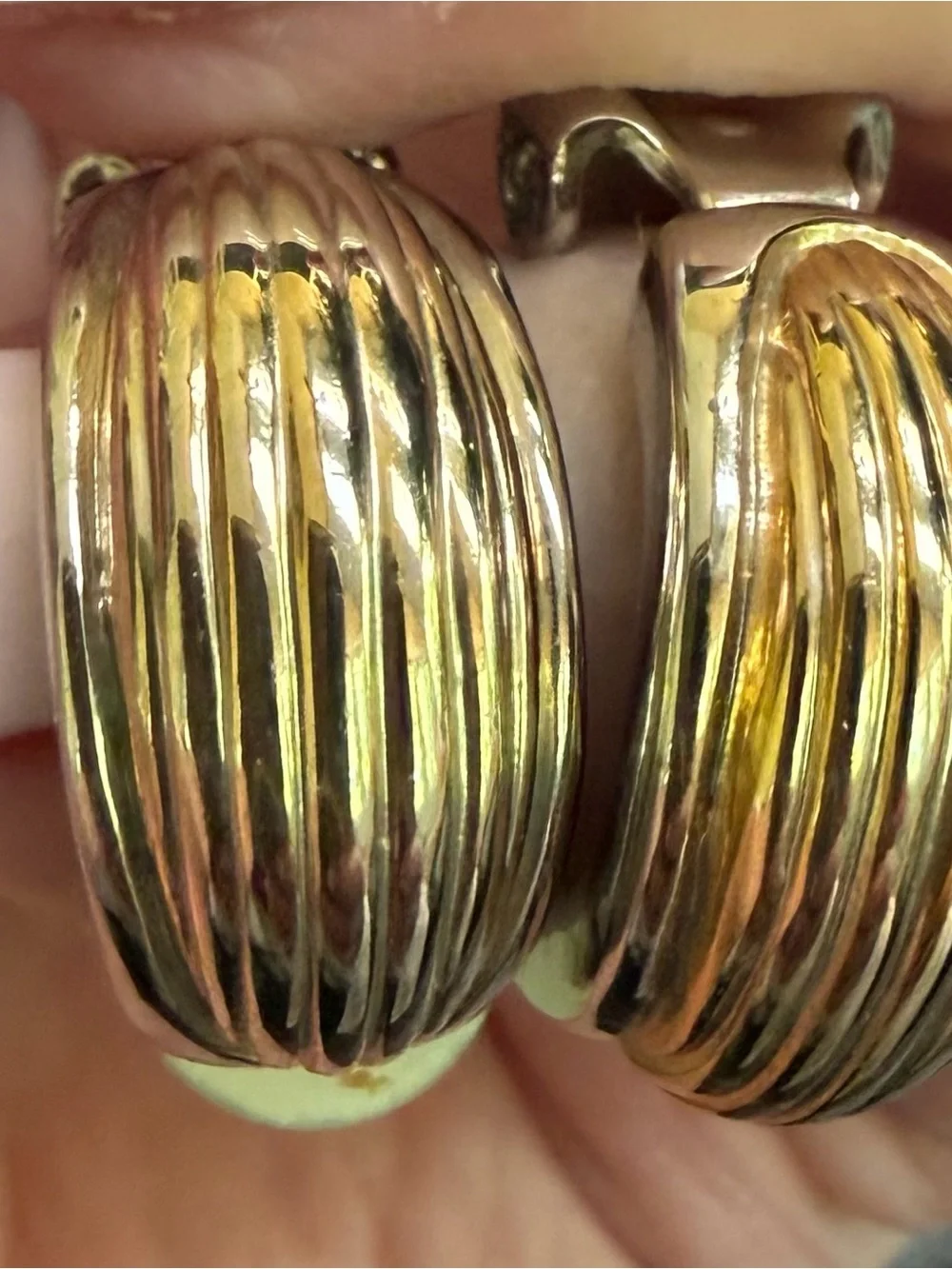 TWO Pair of Gold Clip-on Earrings Acorn & Huggies